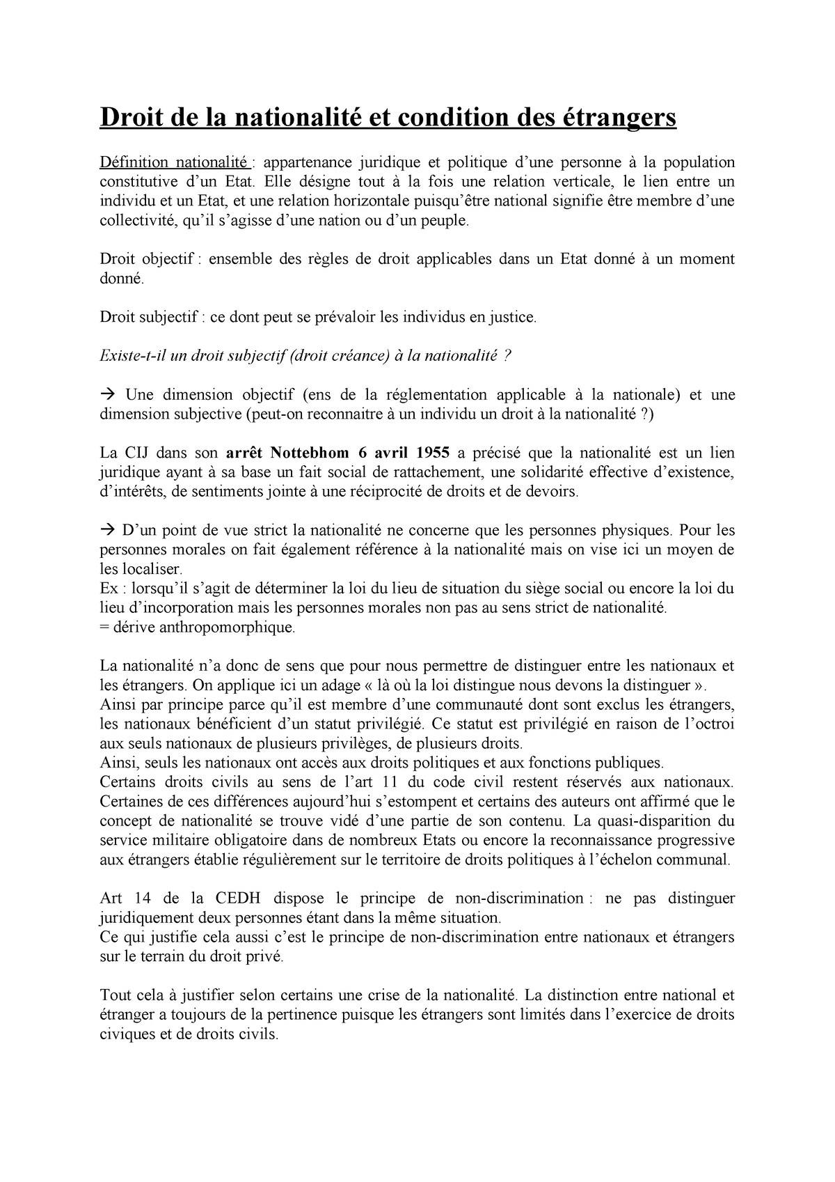 Droit De La Nationalité Et Condition Des étrangers Droit De La Nationalité Et Condition Des 