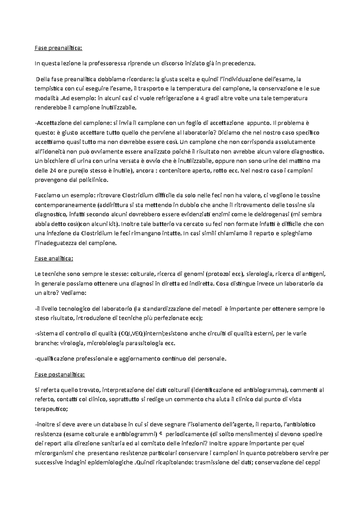 Processo analitico 2 - Fase preanalitica: In questa lezione la ...