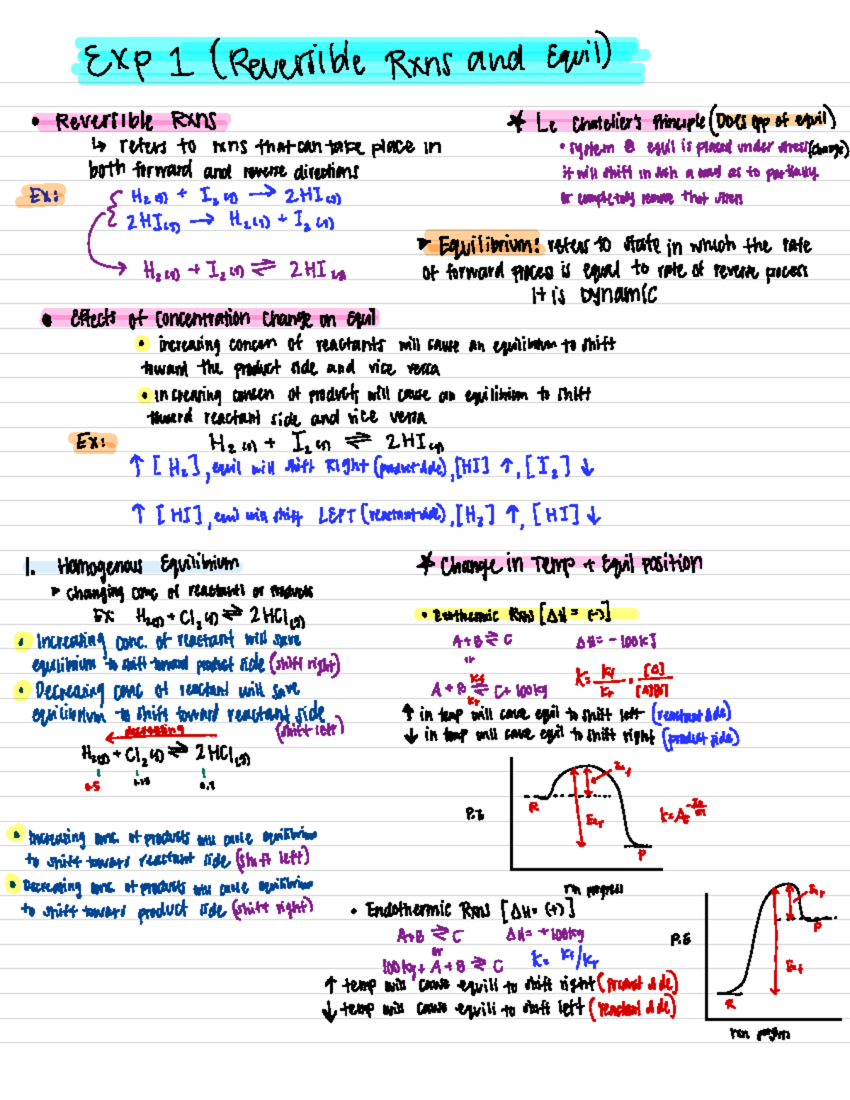 Experiment 1 - EXP 1 (Reversible Rxns and Equip Reversible RXNS & Le ...