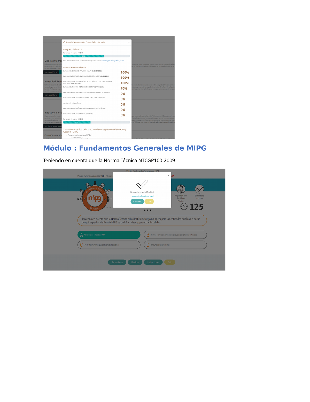 Evaluacion - Módulo : Fundamentos Generales De MIPG Teniendo En Cuenta ...