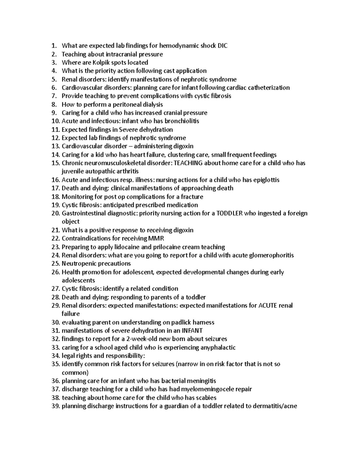 PEDS Review - What are expected lab findings for hemodynamic shock DIC ...