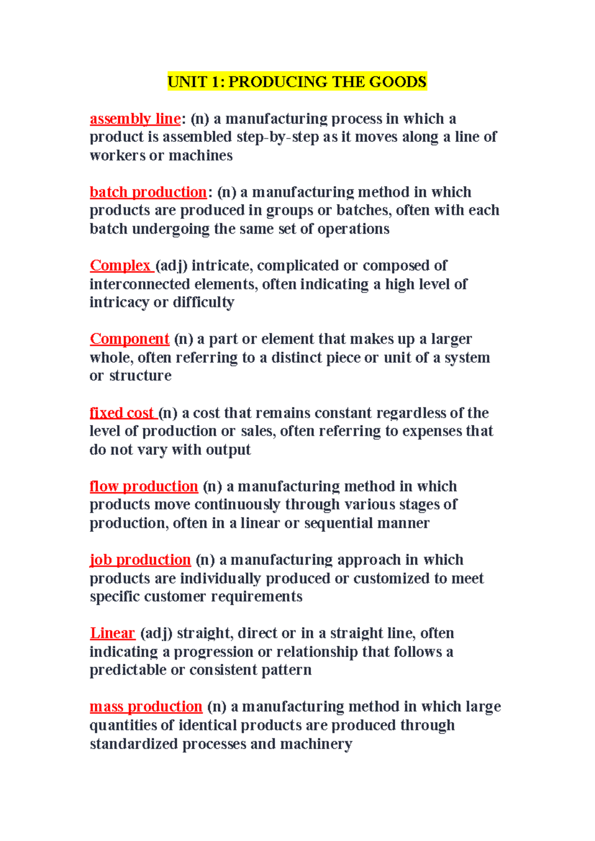 COB2-Vocab - Từ vựng COB2 - UNIT 1: PRODUCING THE GOODS assembly line ...