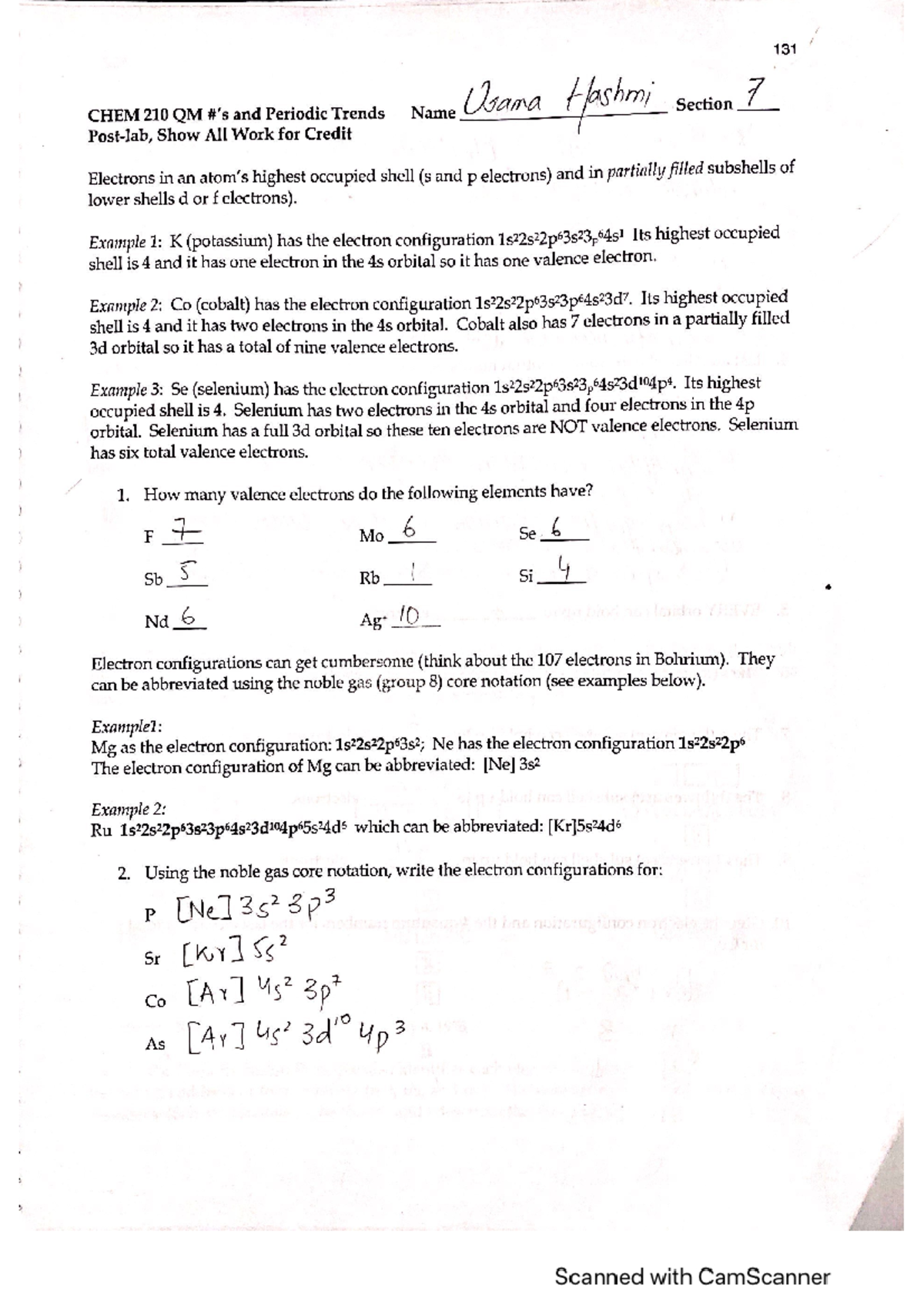Experiment 9 Quantum Numbers and Periodic Trends Lab Manual Images ...
