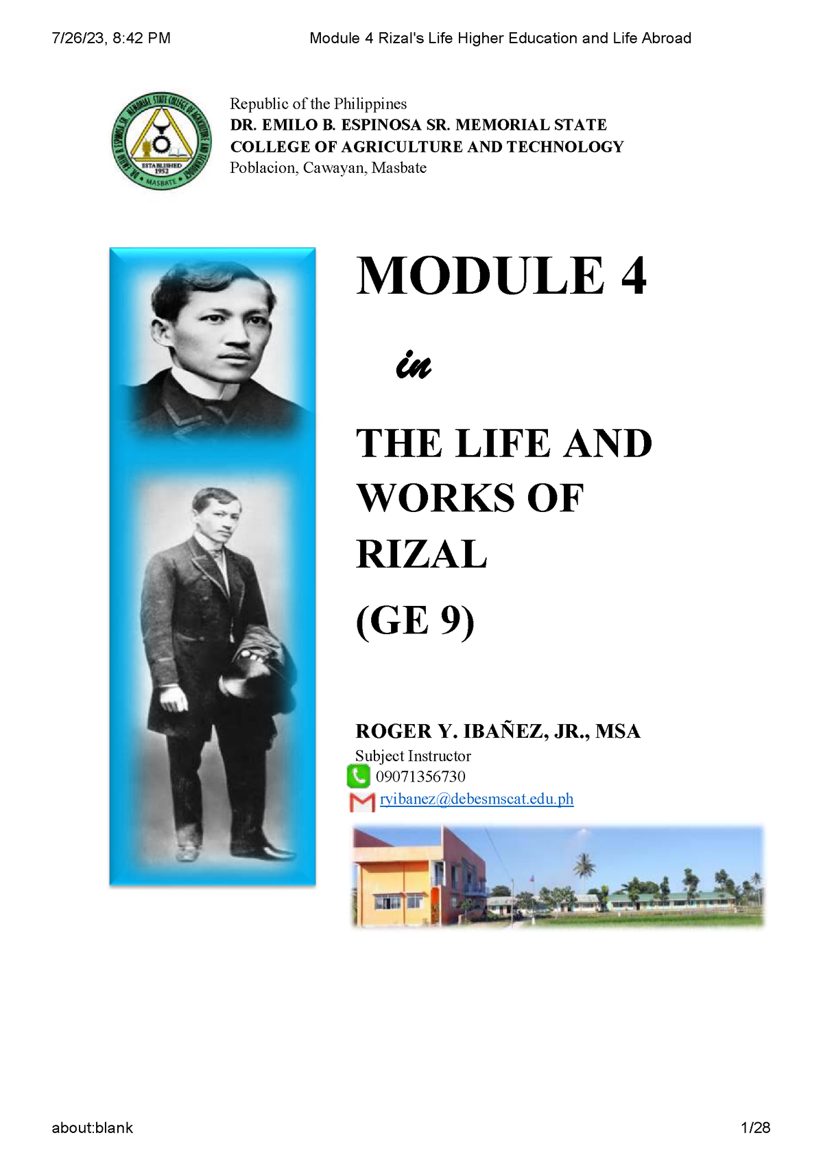 Module 4 Rizals Life Higher Education And Life Abroad - Republic Of The ...