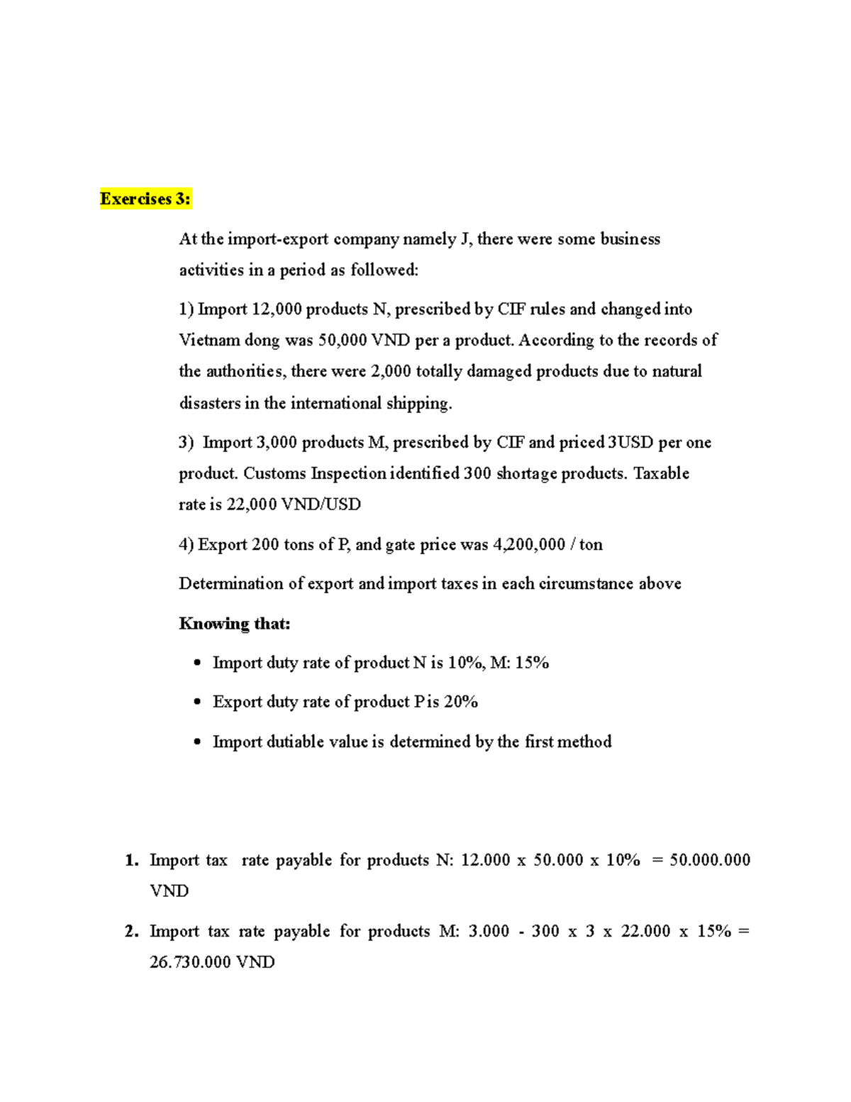 BT thue co loi giai Exercises 3 At the importexport company namely