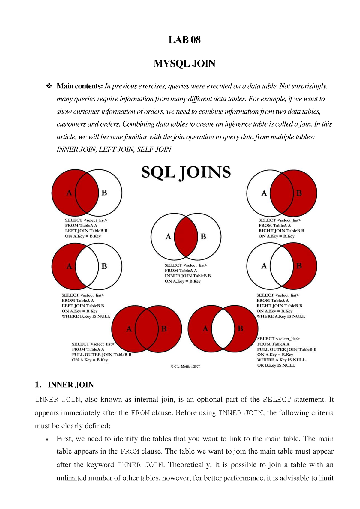 LAB08 Mysql-1 - Mysqlcourse - LAB 08 MYSQL JOIN Main Contents: In ...