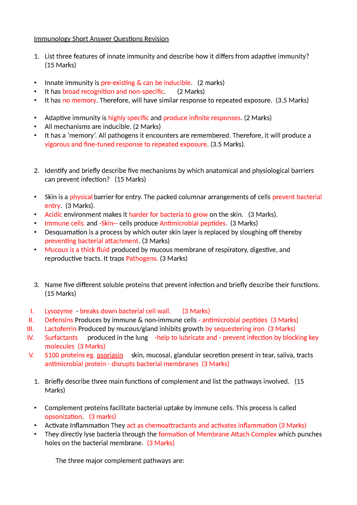 Immunology Short Answer Questions Revision - (2 marks) It has broad ...