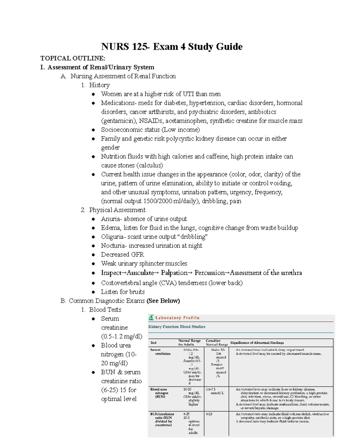 Unit 4 Study Guide - NURS 125- Exam 4 Study Guide TOPICAL OUTLINE: I ...