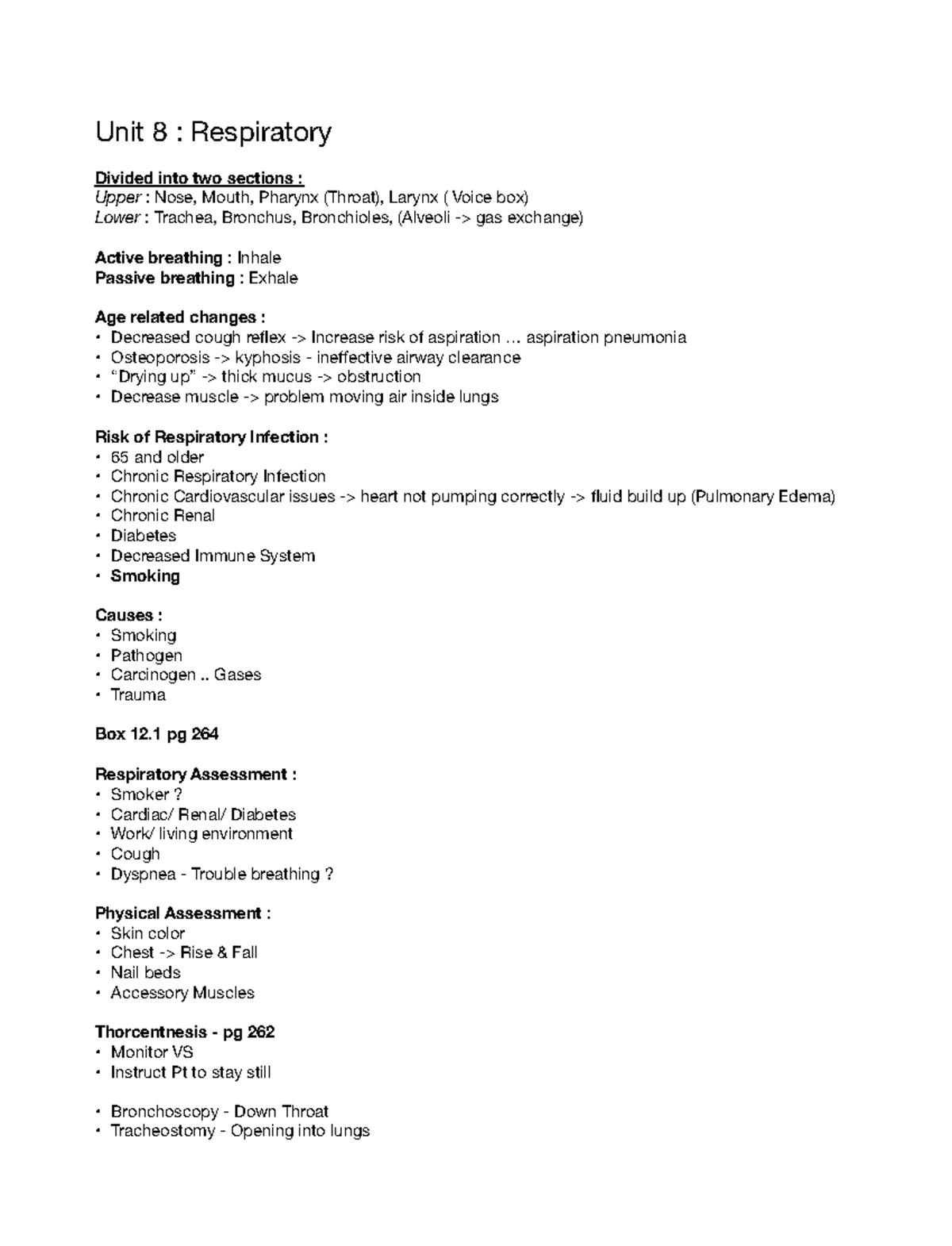 Respiratory Medical Surgical Unit 8 Respiratory Divided into two