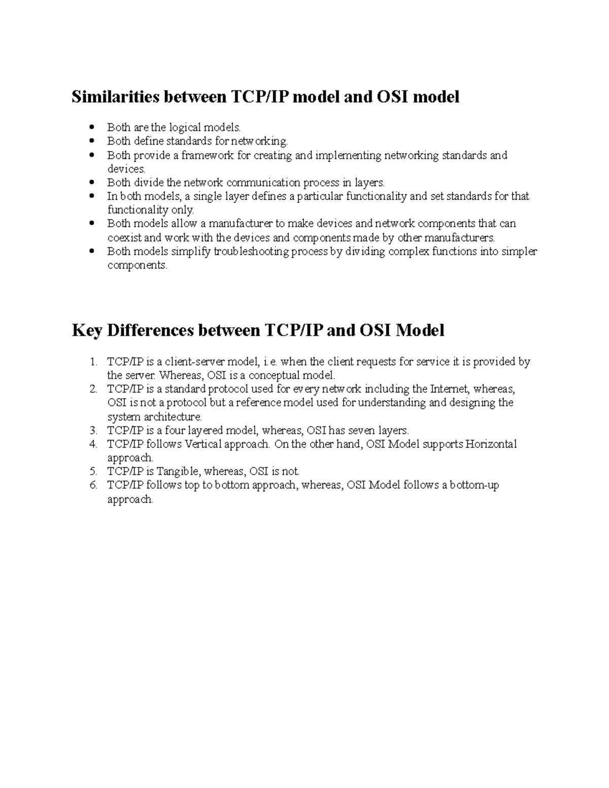 OSI TCP Model - Similarities between TCP/IP model and OSI model Both ... image.