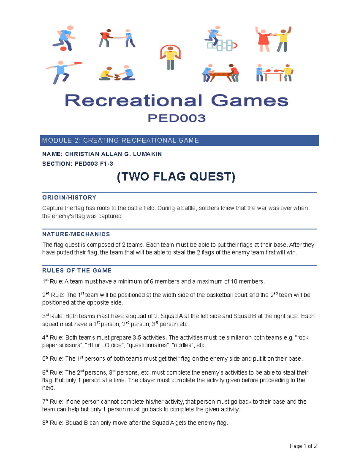 PED003 Recreational GAME - MODULE 2: CREATING RECREATIONAL GAME NAME ...