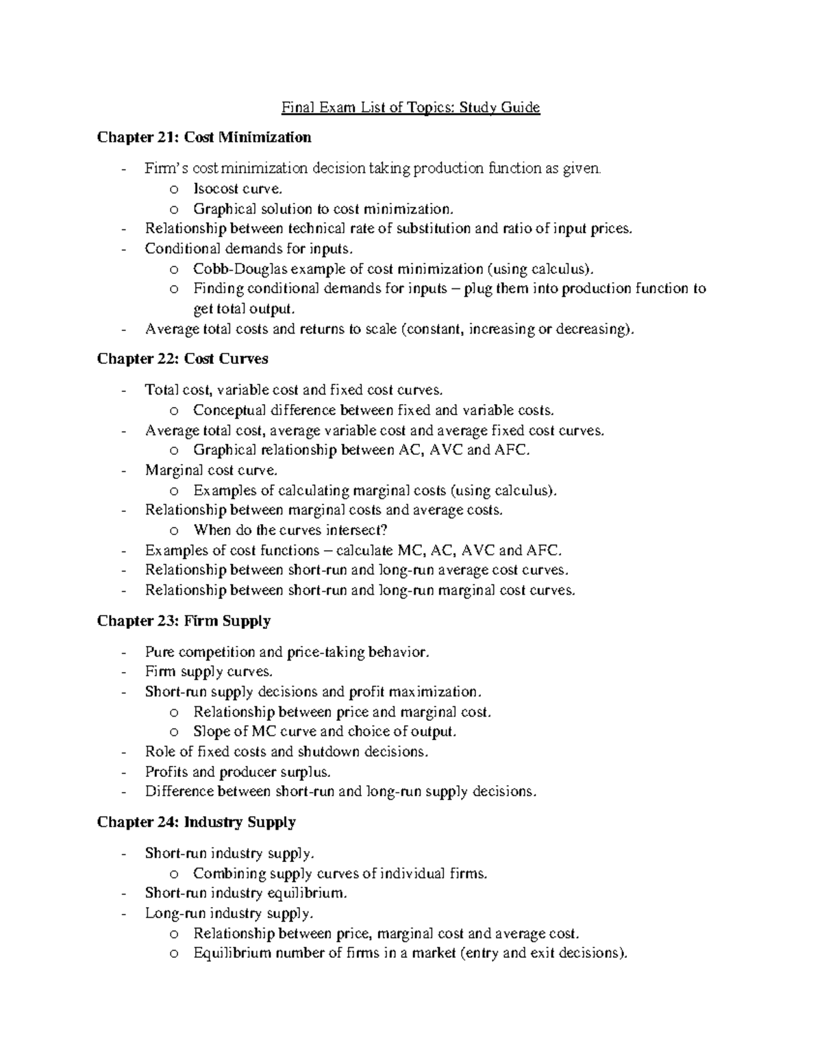 Final Exam Study Guide - Final Exam List of Topics: Study Guide Chapter ...