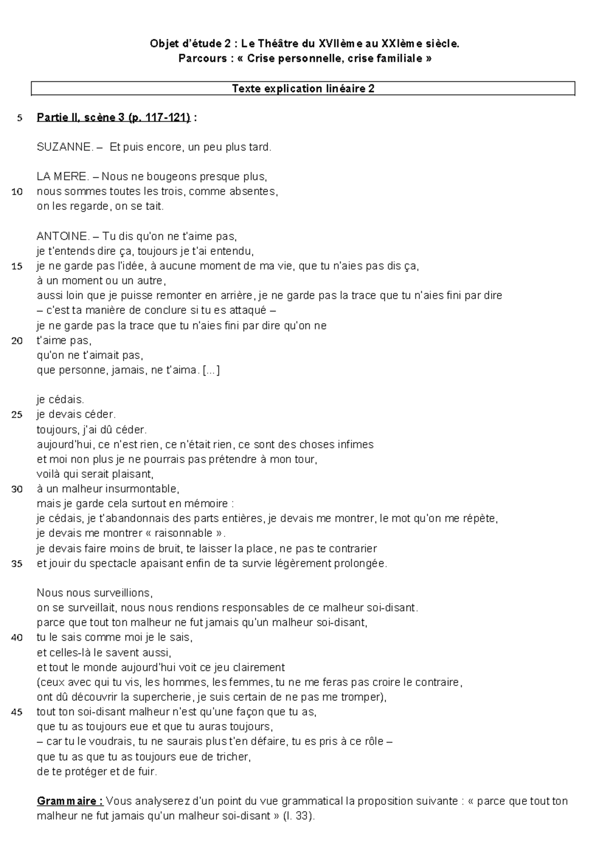 Jean-Luc Lagarce Oral texte 2 Scène 3, IIe partie + corrigé - Objet d ...