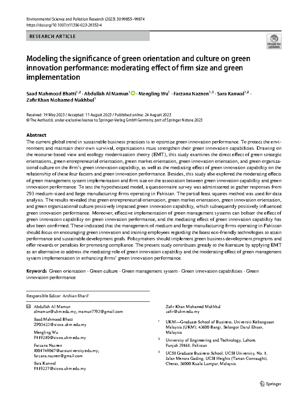 1.Modelling the significance of green orientation and culture on green ...