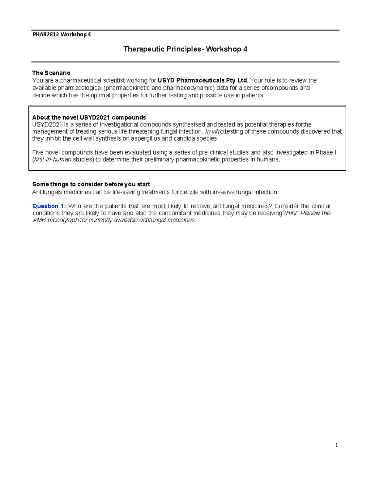Workshop 4 2021 Questions - Therapeutic Principles- Workshop 4 The ...