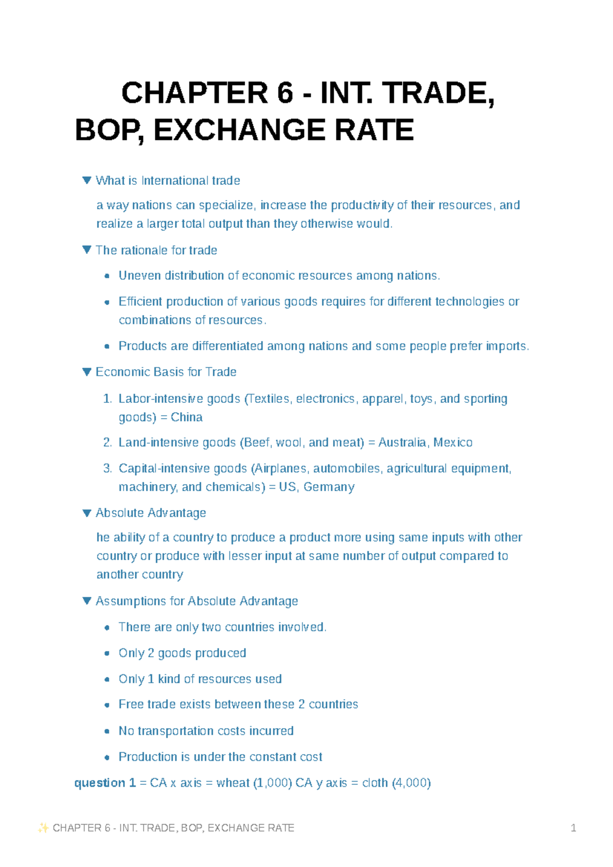 Chapter 6 - INT - International Trade - CHAPTER 6 - INT. TRADE, BOP ...