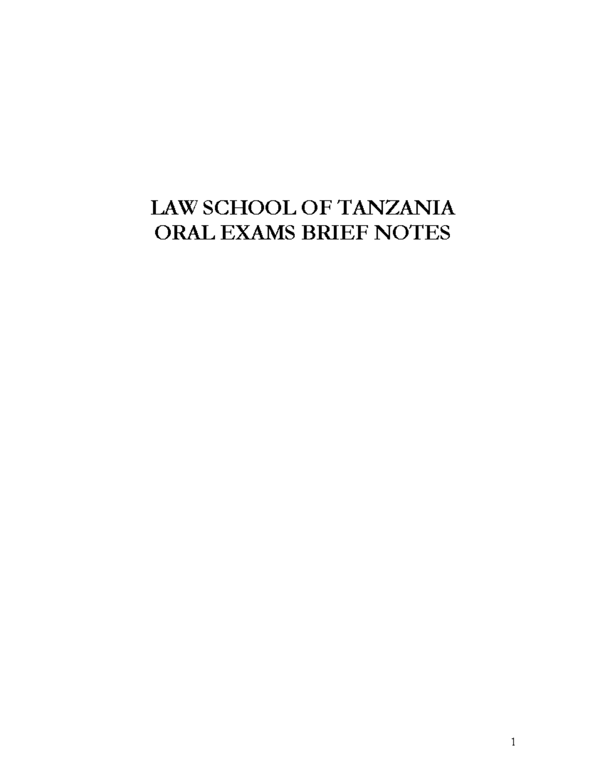 LAW School OF Tanzania ORAL Exams Brief LAW SCHOOL OF TANZANIA ORAL