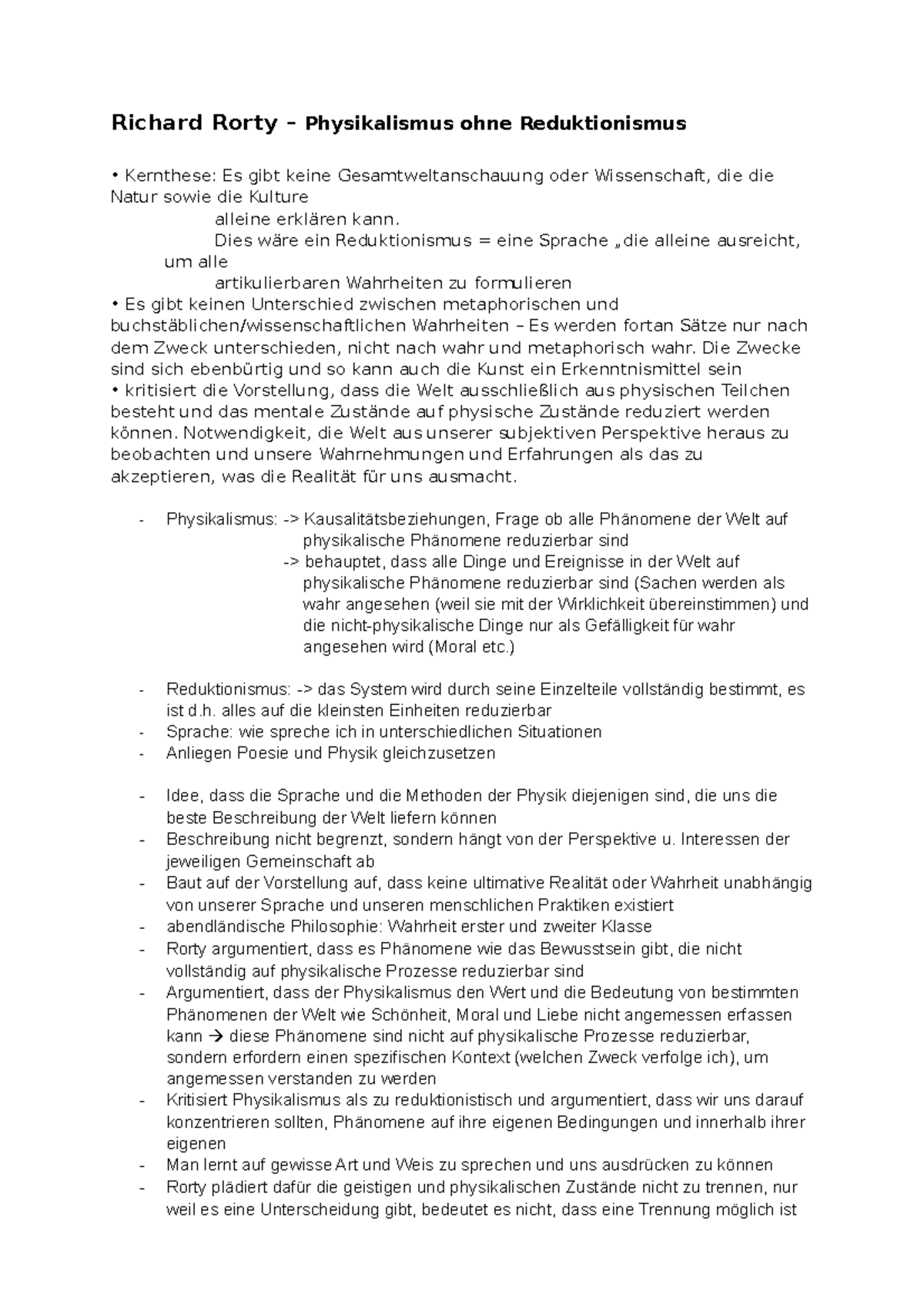Richard Rorty (vollständige Zusammenfassung) - Richard Rorty ...