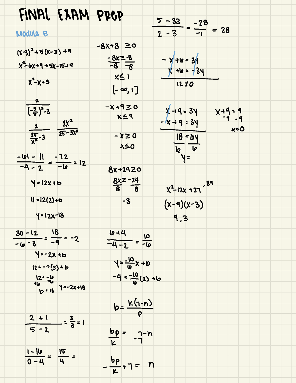 Math 117 Final Exam Prep - FINAL EXAM PREP -5-33 = = 28 Module B 2- 3 ...