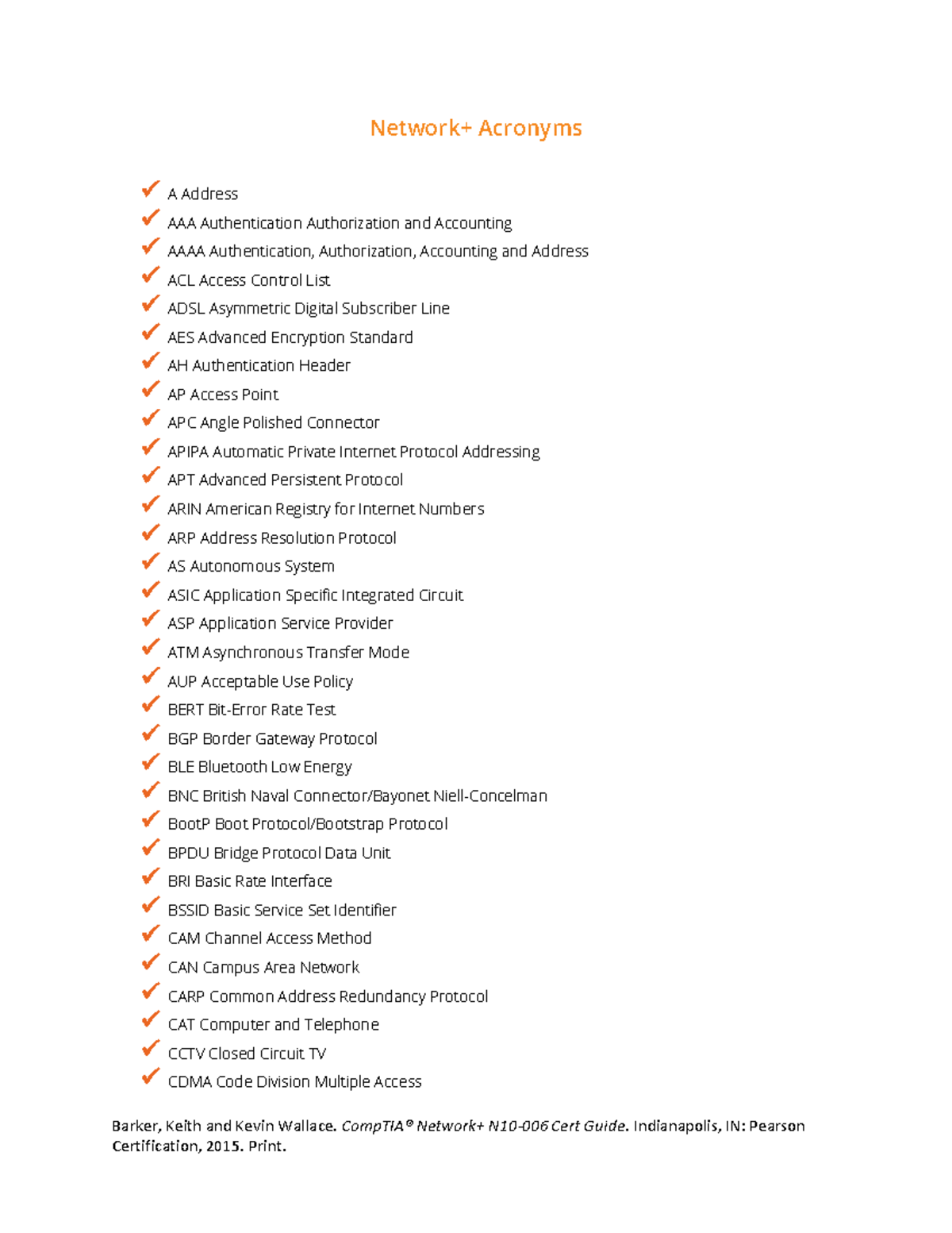 NetworkAcronyms Barker, Keith and Kevin Wallace. CompTIA® Network+