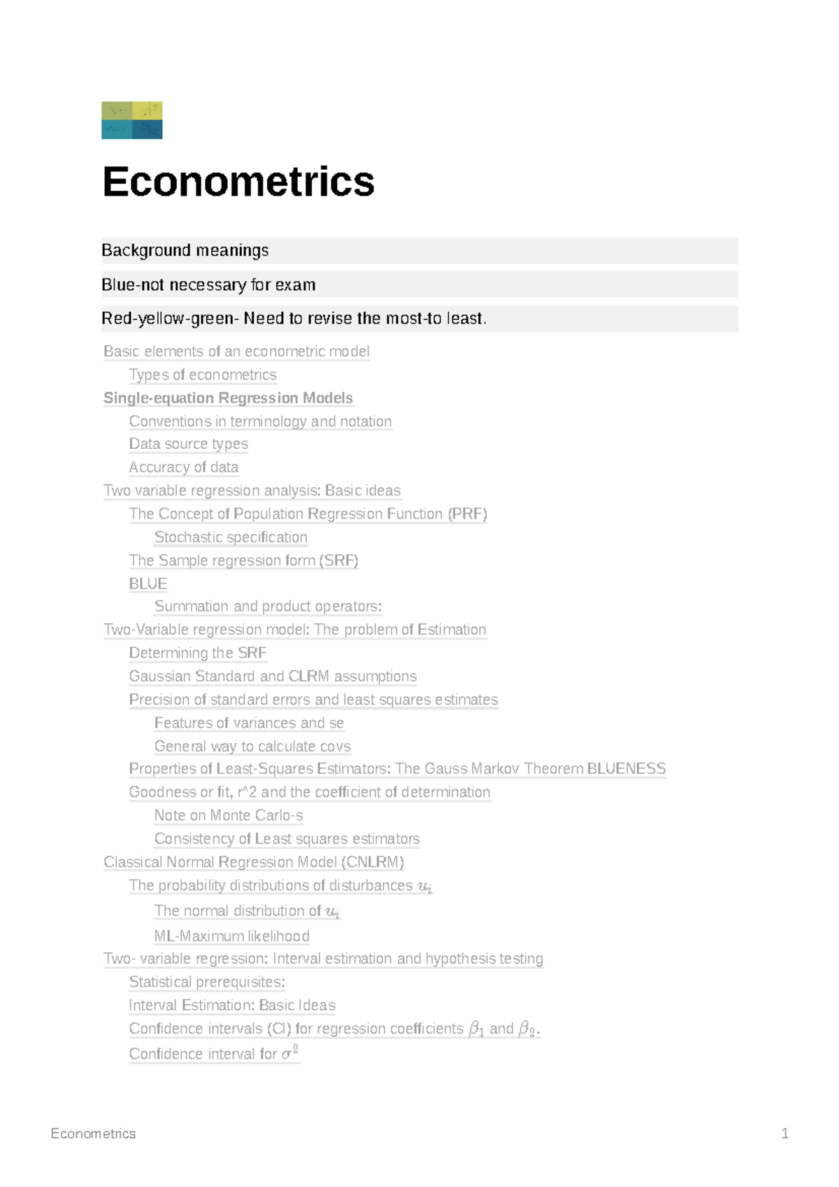 Econometrics 1part1 Econometrics 1 Econometrics Background meanings