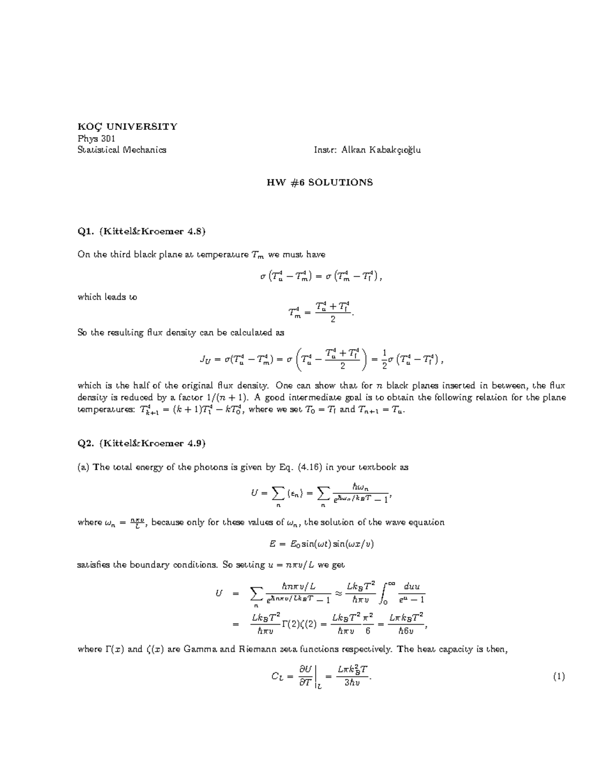 Hw6 sol F2021 - homeworks - KOC ̧ UNIVERSITY Phys 301 Statistical ...