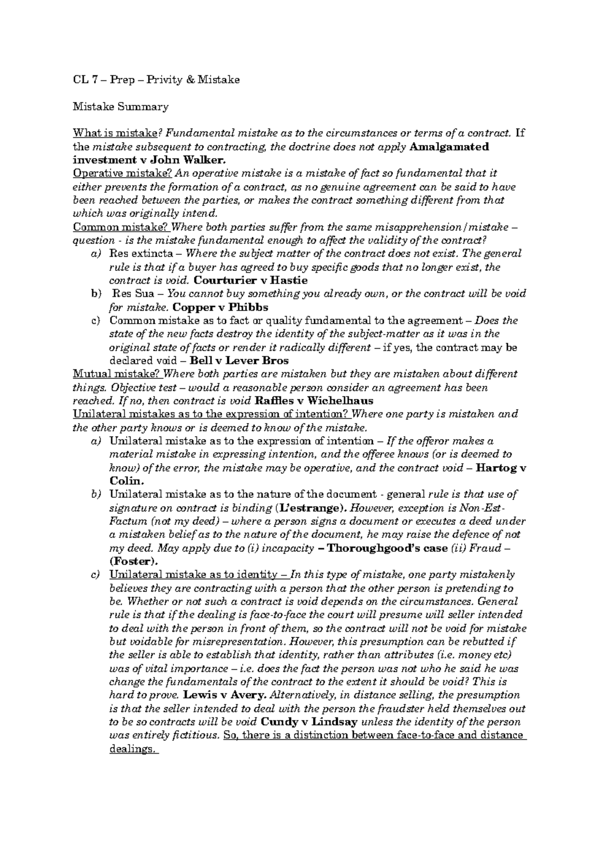 PGDL REVISION: (1) Mistake & (2) Privity Of Contract - CL 7 – Prep ...