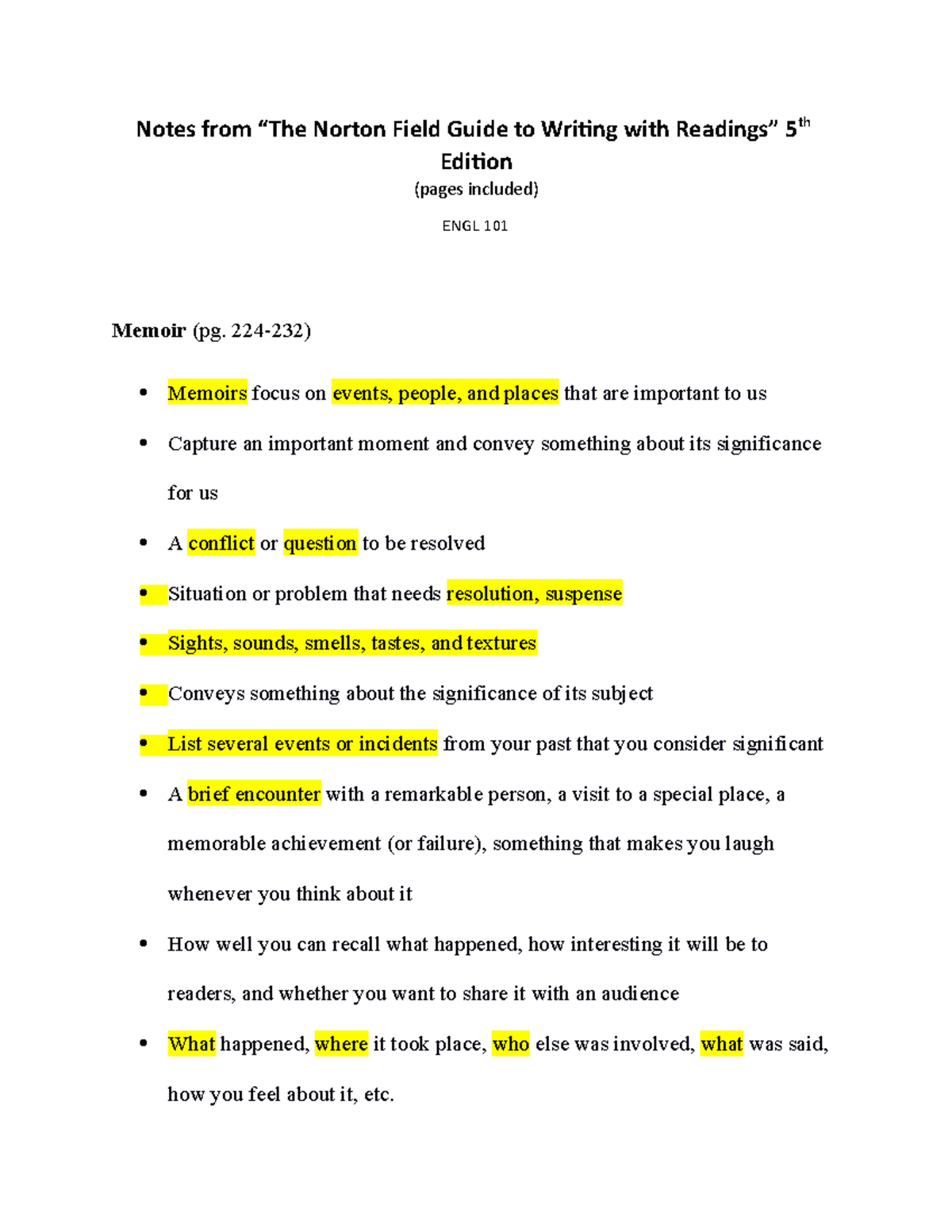 Reading Notes ENGL 101 - Notes From “The Norton Field Guide To Writing ...