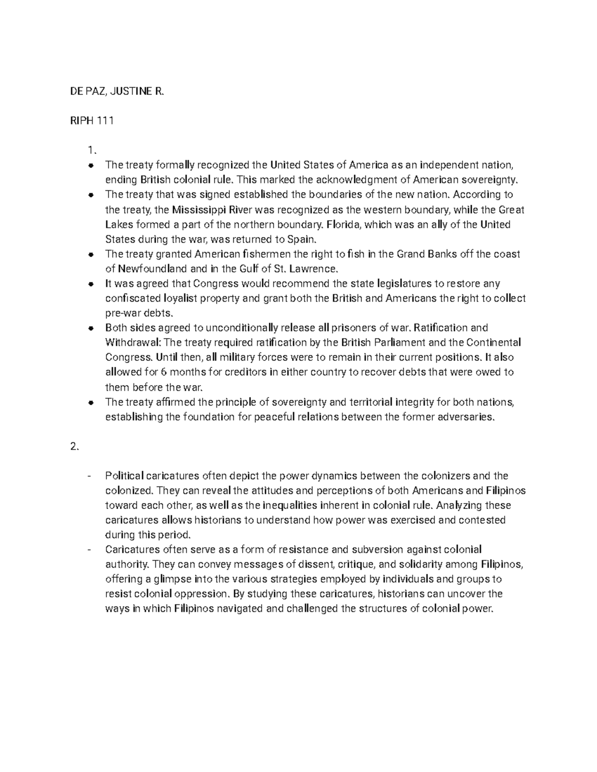 RIPH - it is a riph handout - DE PAZ, JUSTINE R. RIPH 111 1. The treaty ...