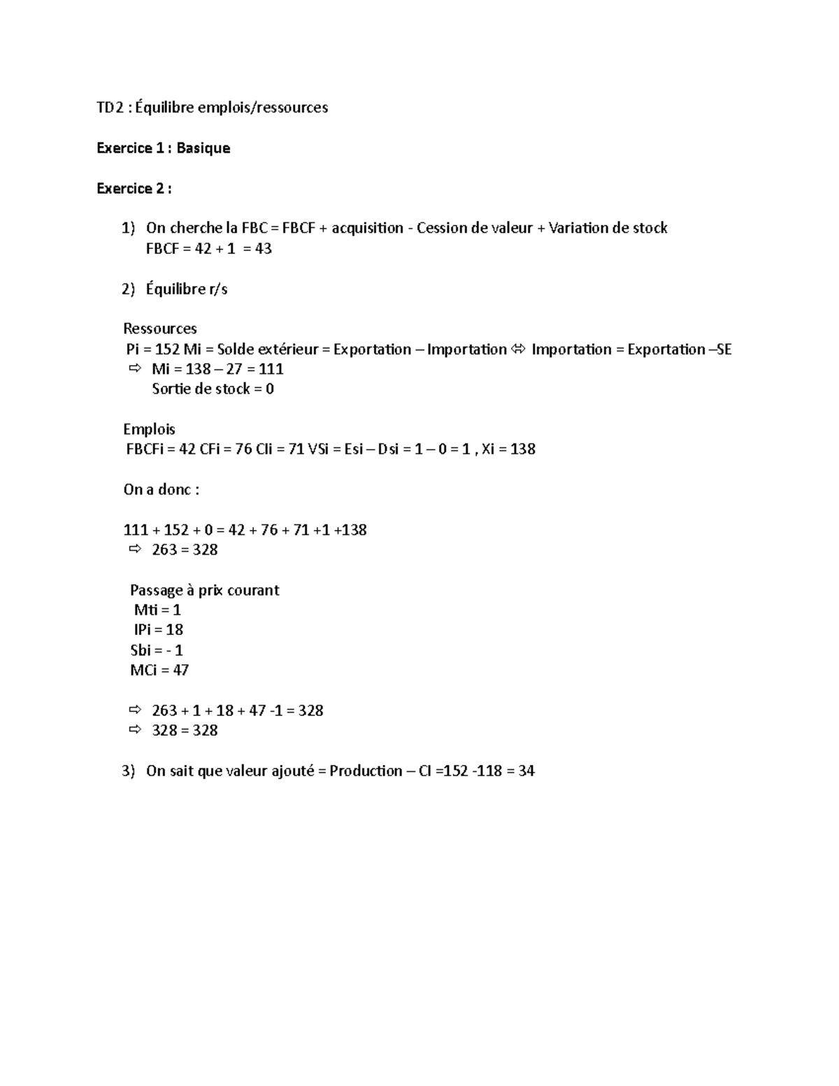 TD2 Compta - Correction - TD2 : Équilibre emplois/ressources Exercice 1 ...