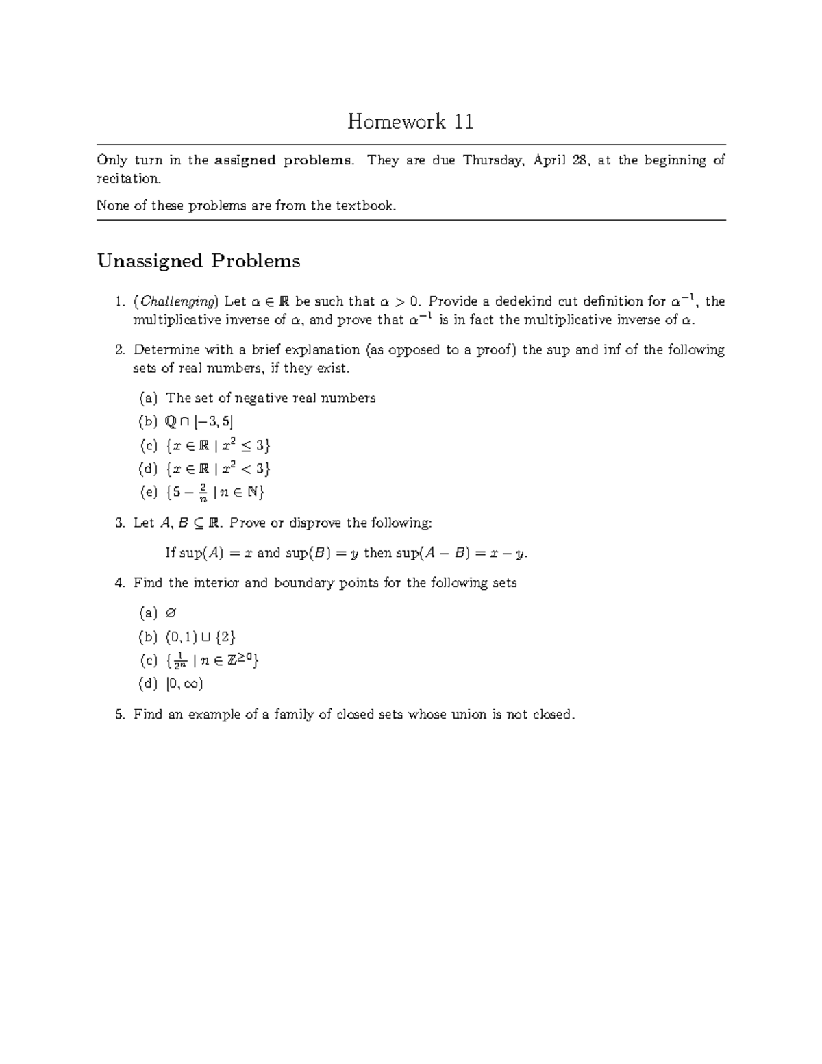 Homework 11 - Homework 11 Only turn in the assigned problems. They are ...
