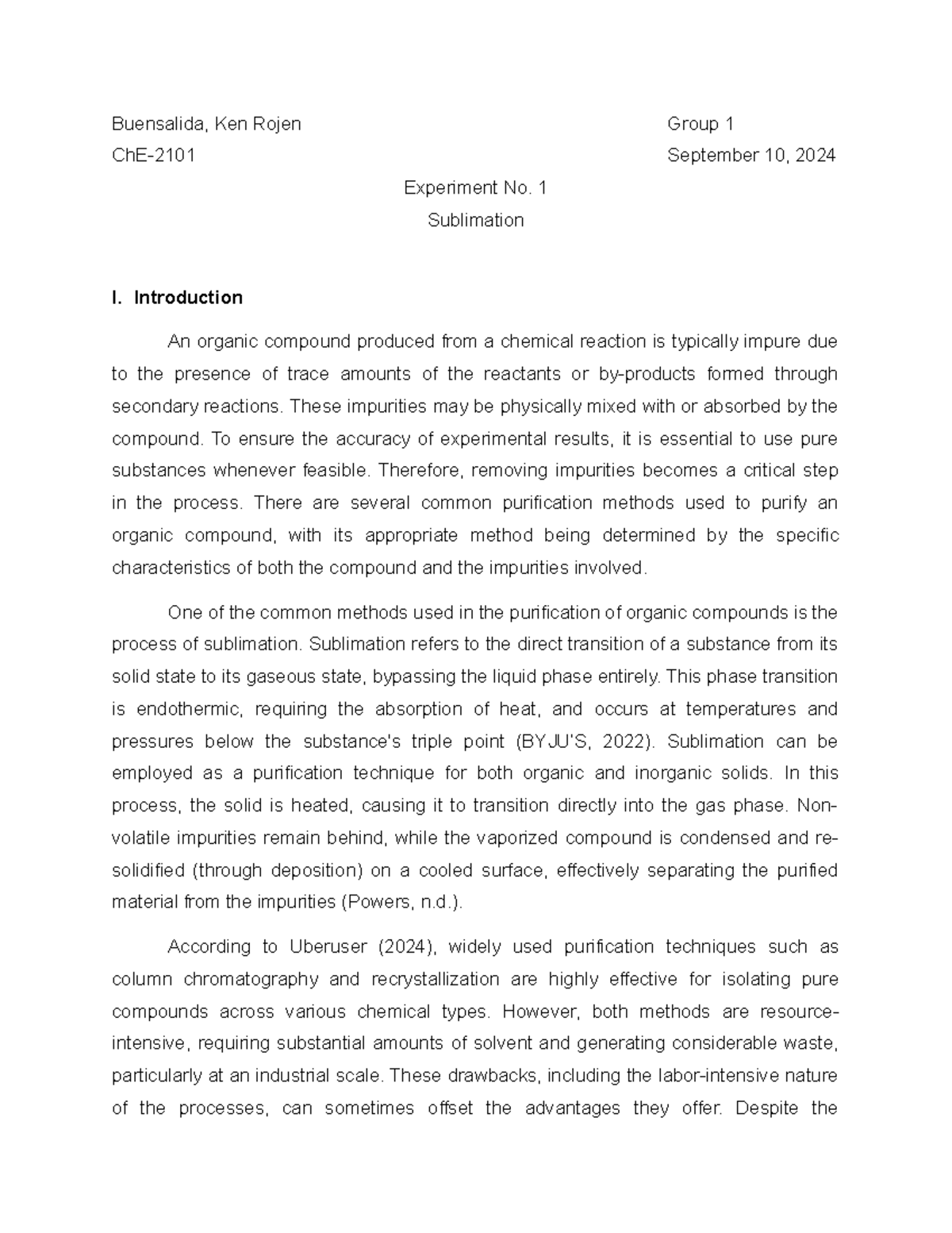 Laboratory Reports - Buensalida, Ken Rojen Group 1 ChE-2101 September ...