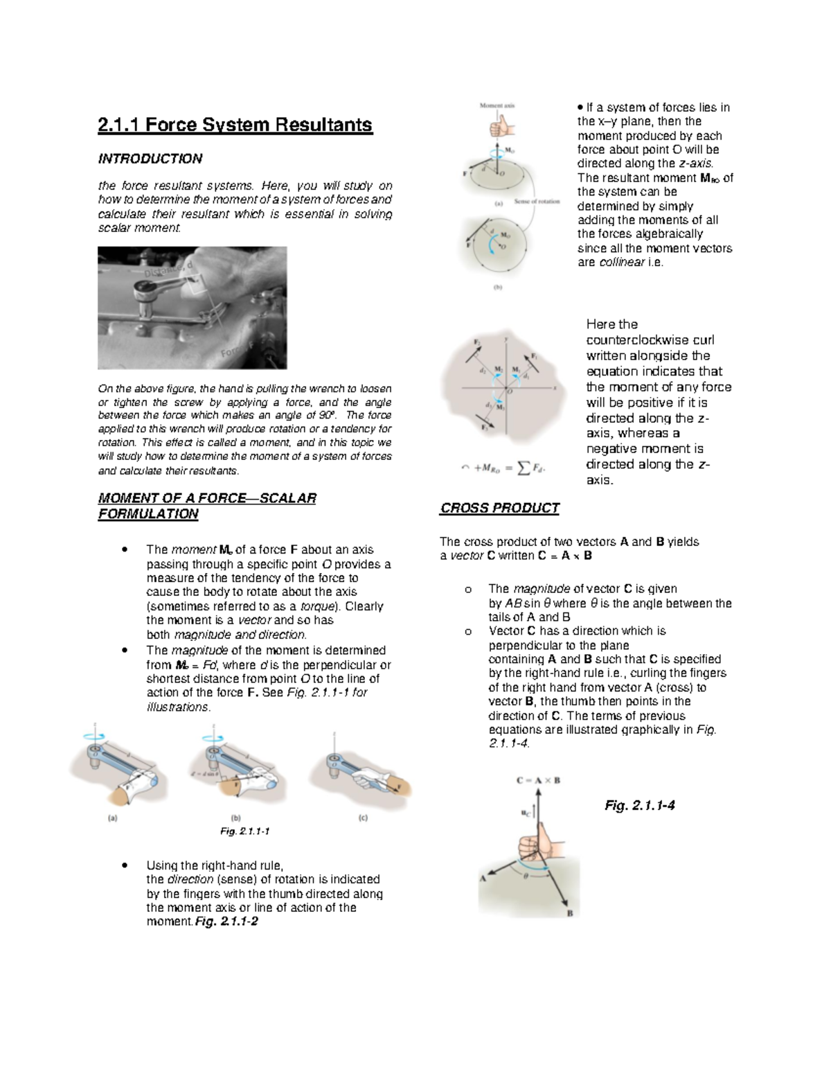 Chapter 2 - Nghfghdf - 2.1 Force System Resultants INTRODUCTION The ...