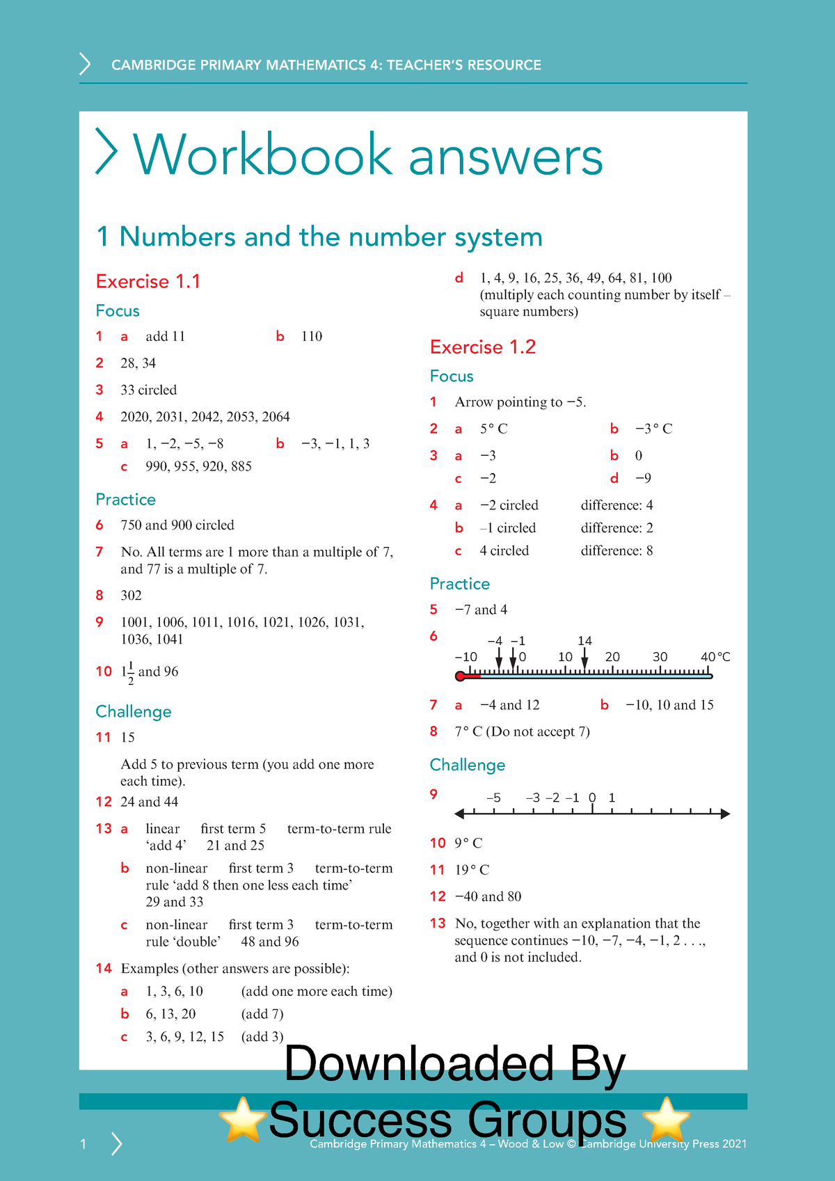 Prim Maths 4 2ed Tr Workbook Answers - Workbook Answers 1 Numbers And ...