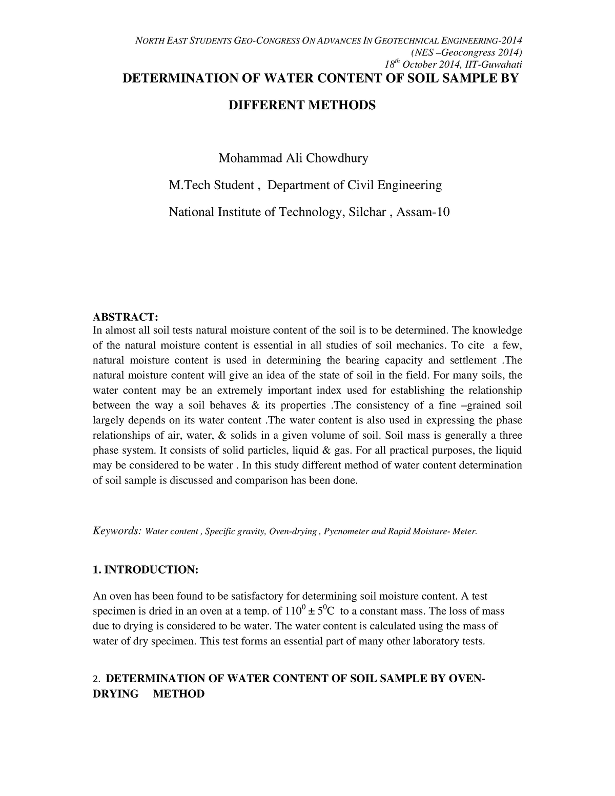 Determination OF Water Content OF SOIL S - NORTH EAST STUDENTS GEO ...