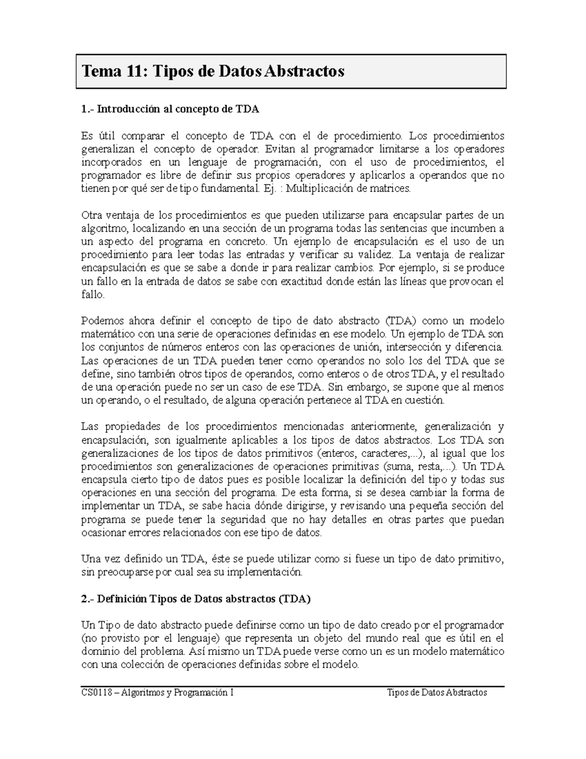 TDA Tipos de datos abstractos Algoritmos UC StuDocu