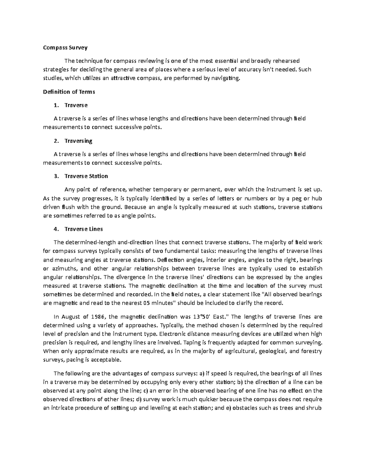 Types of Compass Survey - Compass Survey The technique for compass ...