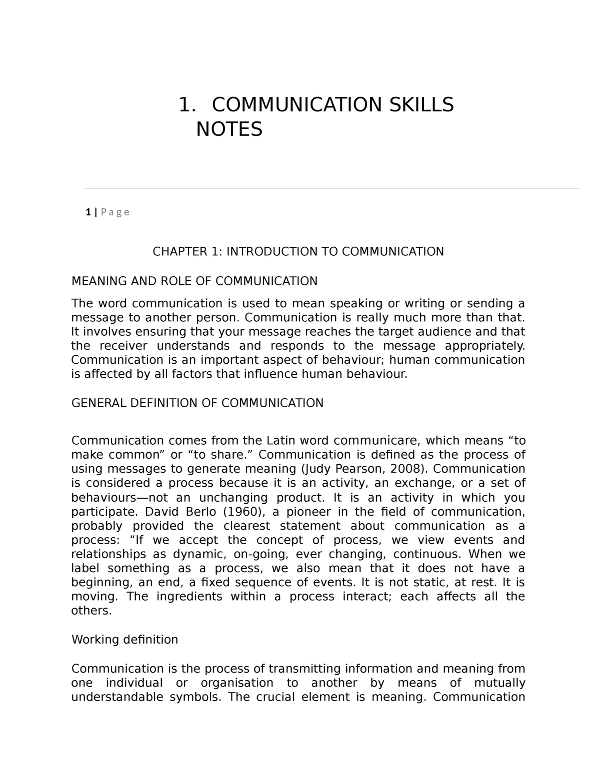 1. Communication Skills Notes - 1. COMMUNICATION SKILLS NOTES 1 | P A G ...