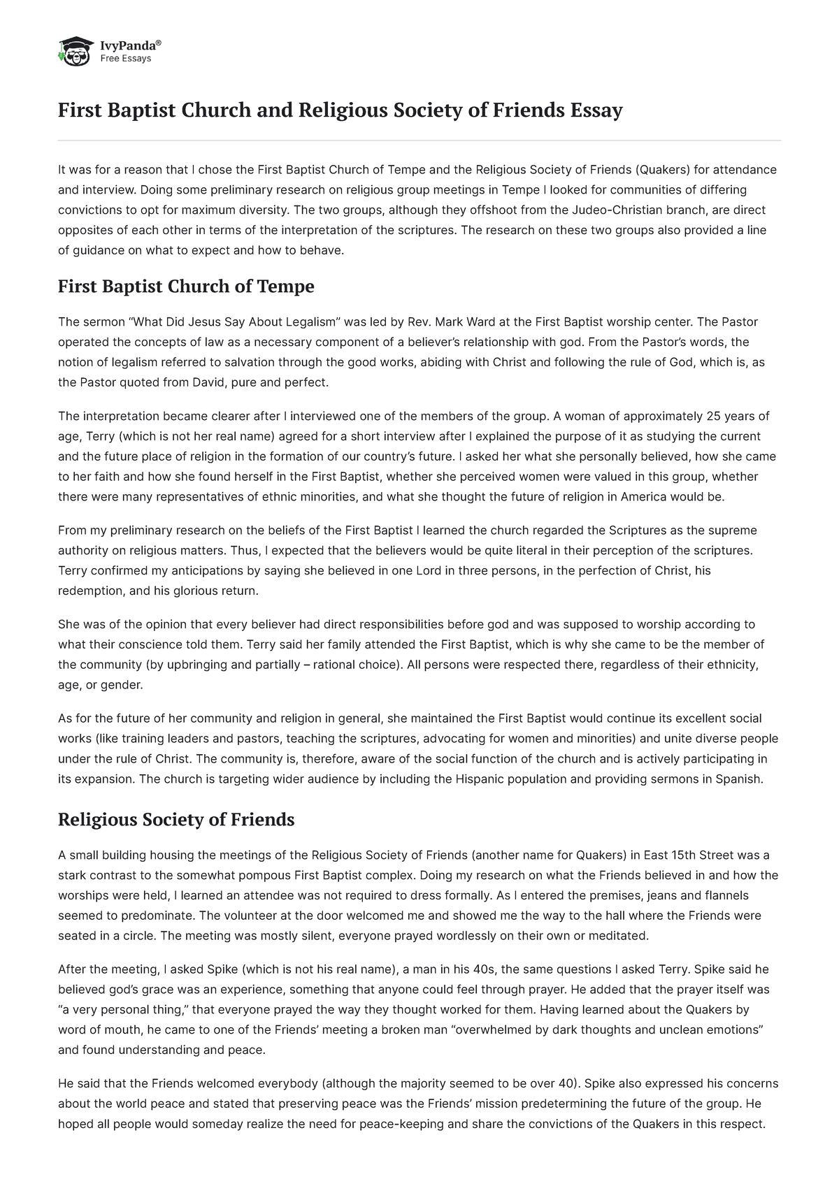 baptist church experience essay