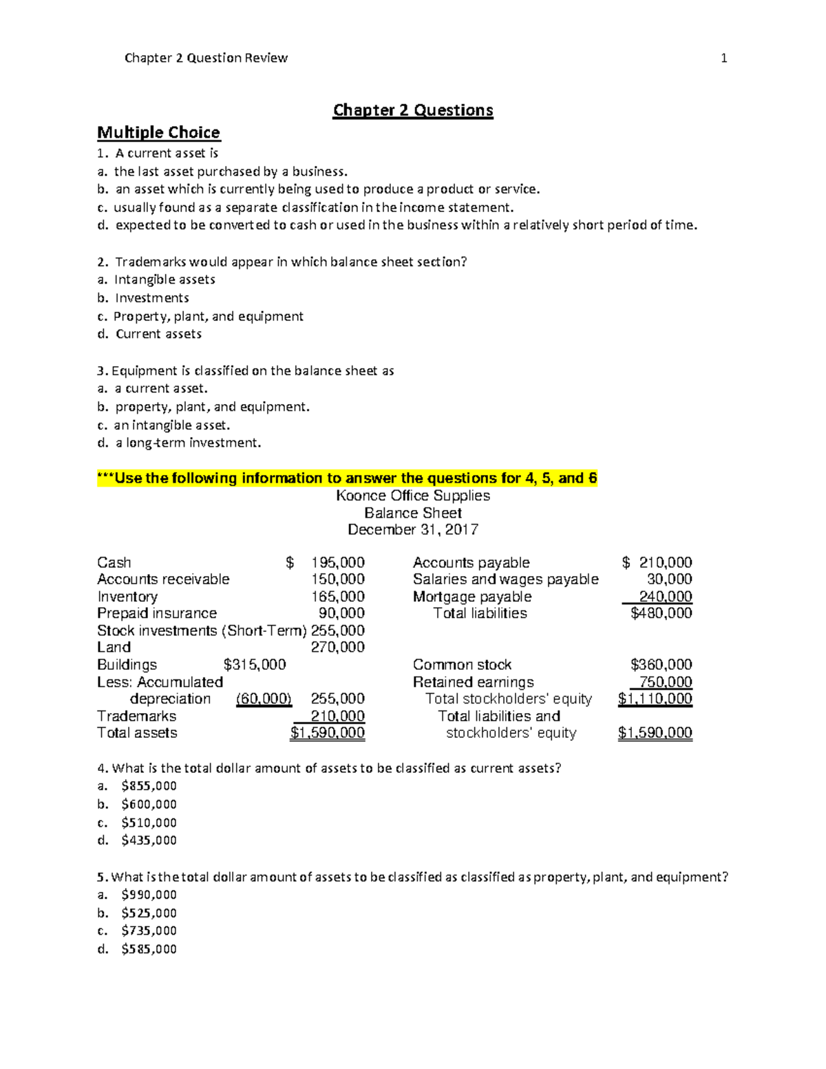 Chapter 2 Question Review Of Accounting Subject - Chapter 2 Questions ...