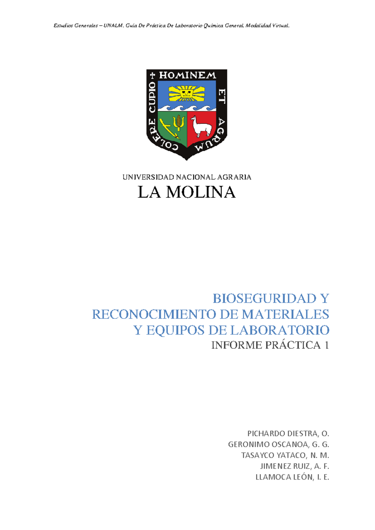 Informe Práctica 1 Bioseguridad Y Reconocimiento DE Materiales EN EL ...