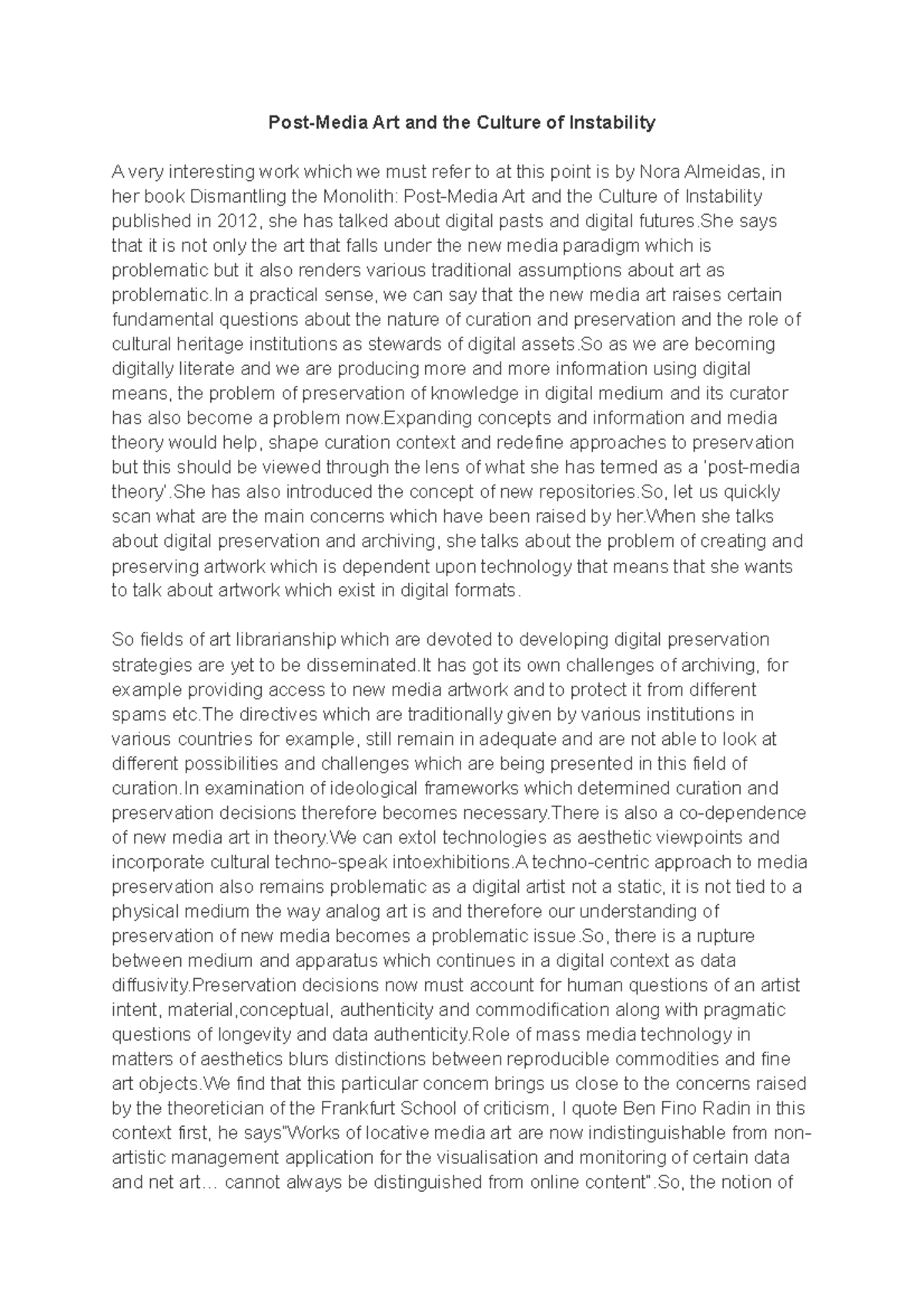 Post media art and the culture of instability P300 UEA Studocu