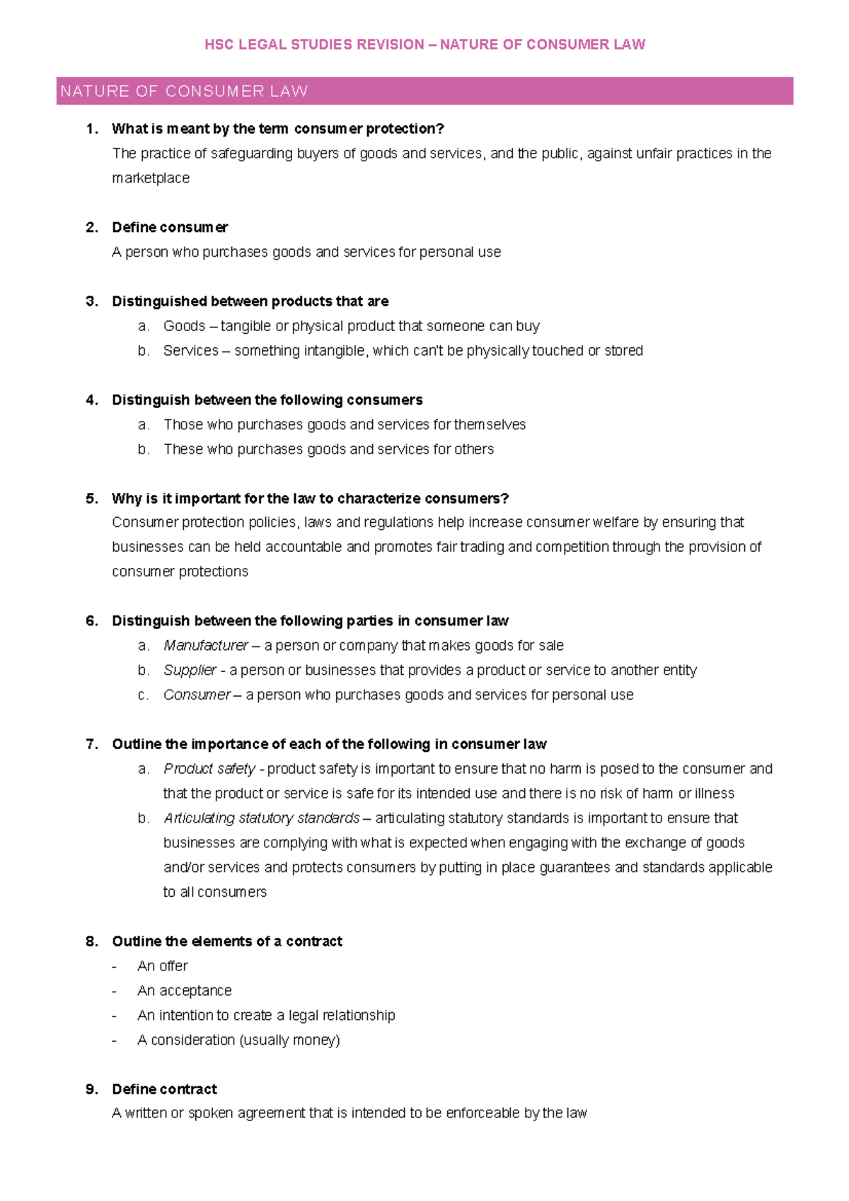 1. Consumer Law - Nature - NATURE OF CONSUMER LAW 1. What Is Meant By ...