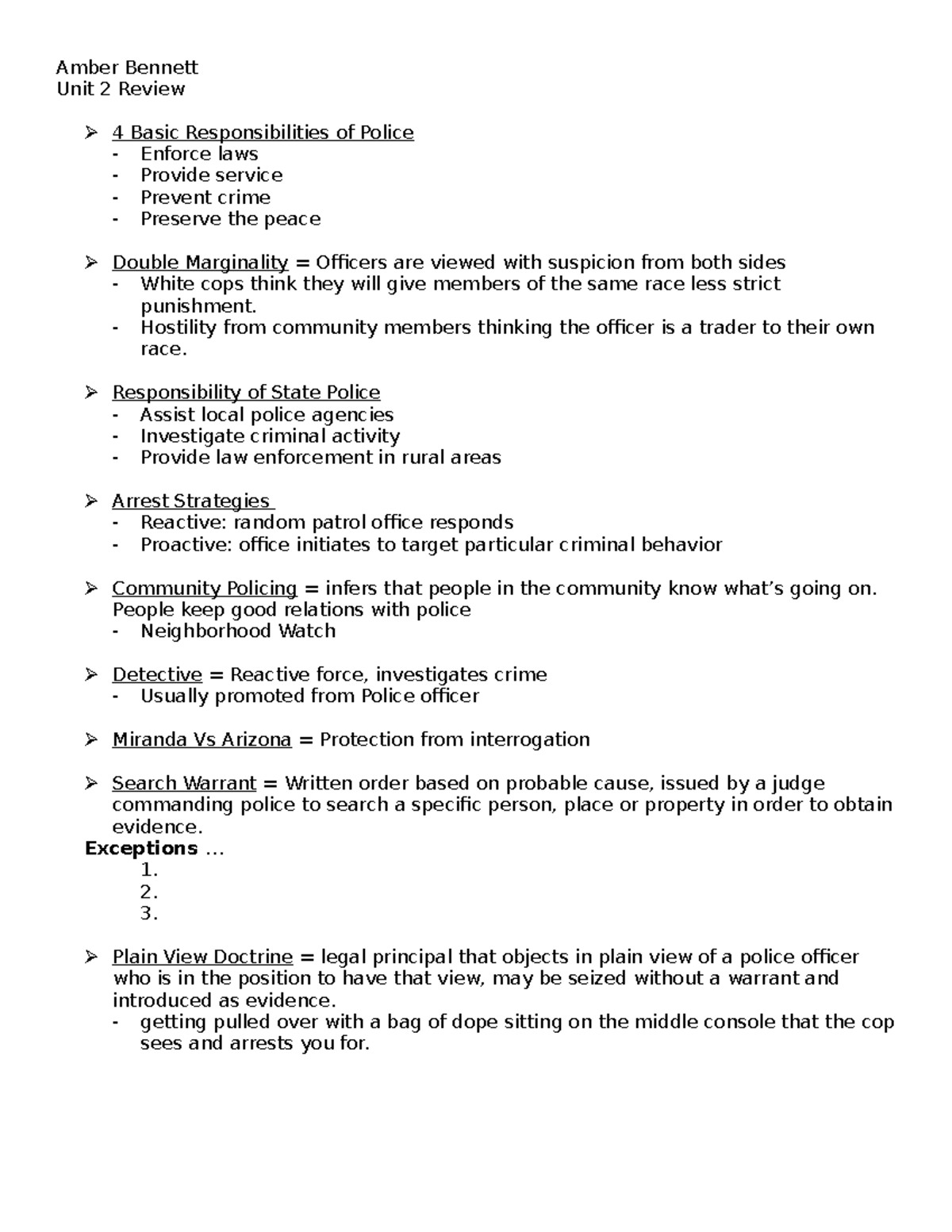 CJ101 Test 2 - Study Guide For Test 2 - Amber Bennett Unit 2 Review 4 ...