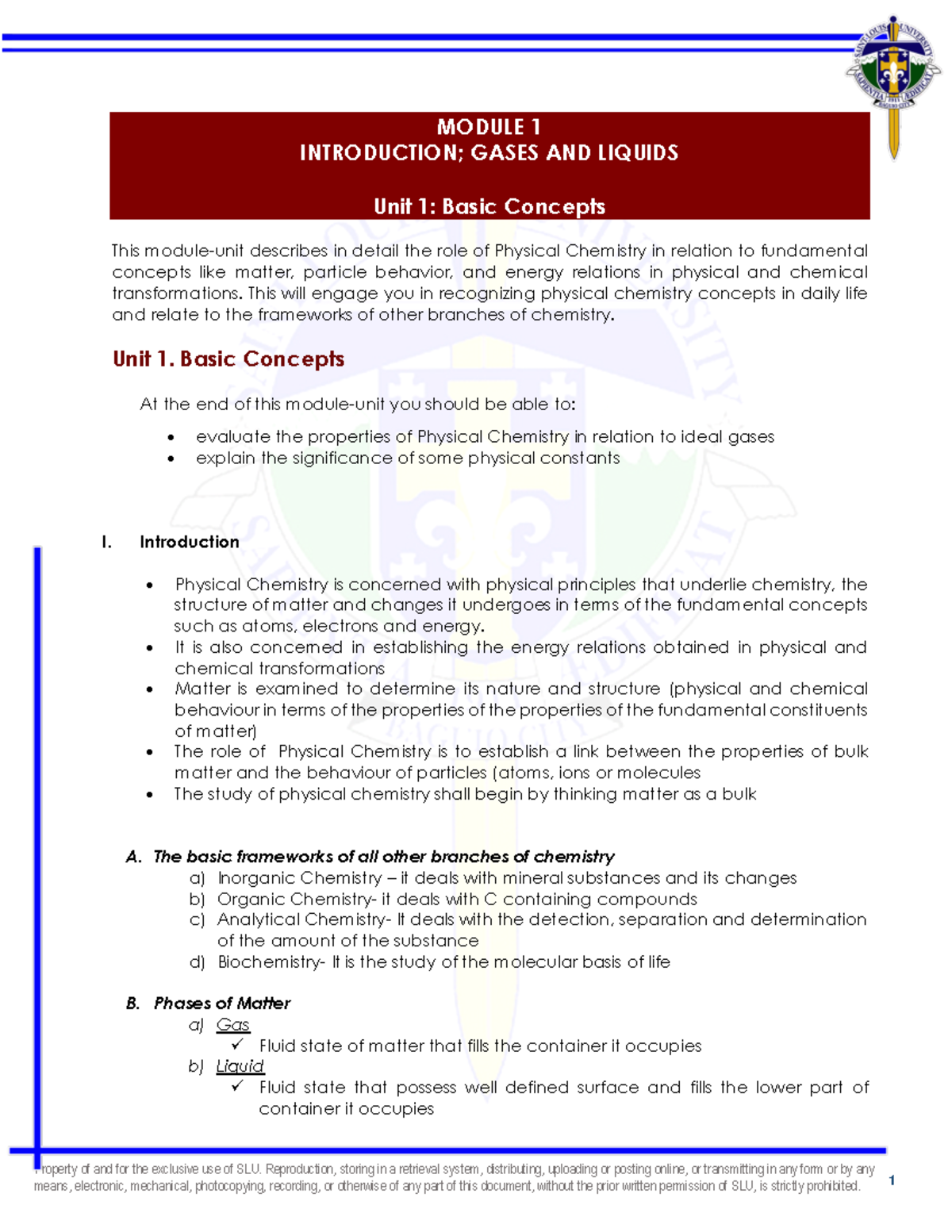 CHE 2131 M1 PHYCHEM - Property of and for the exclusive use of SLU ...