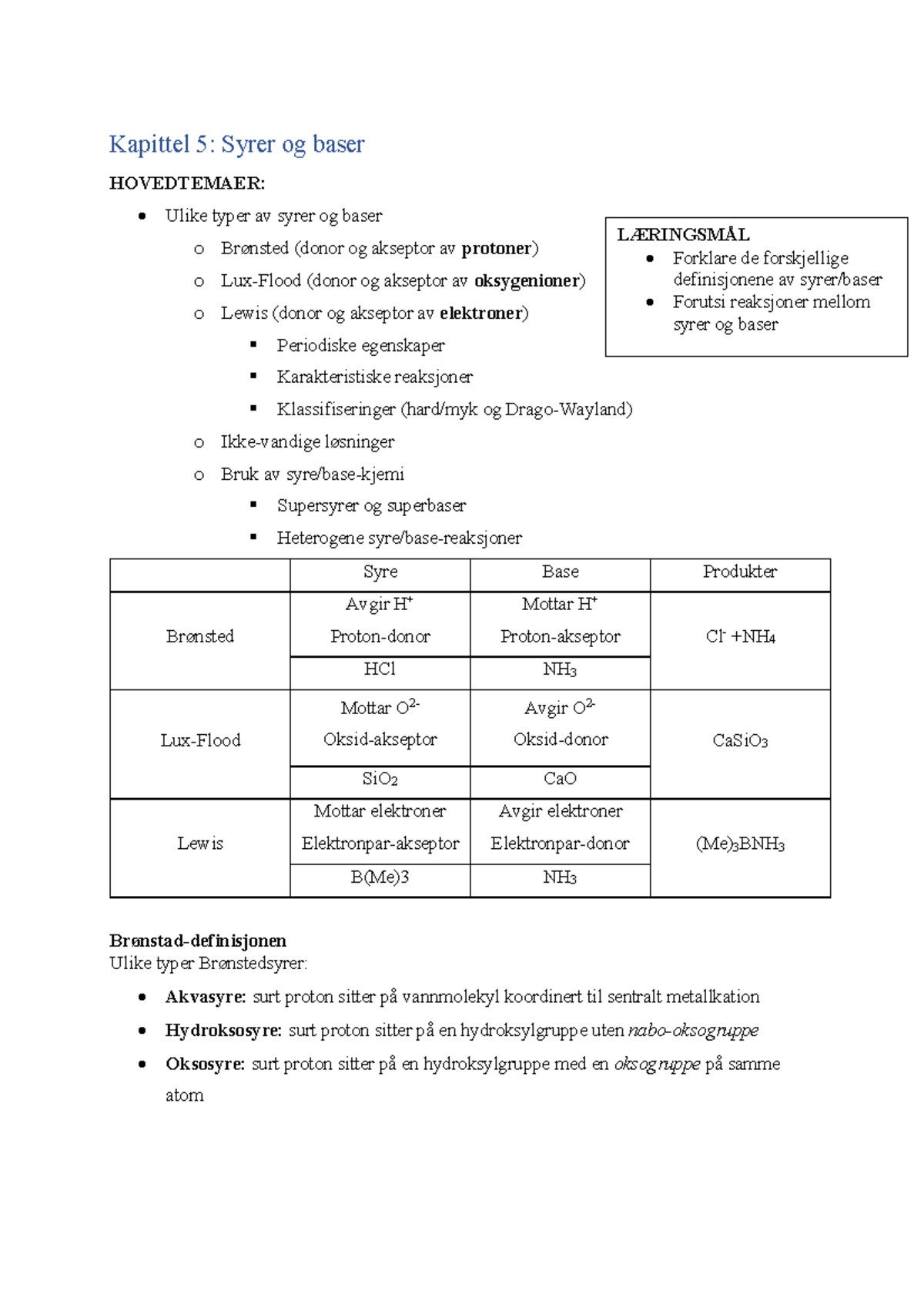 Kapittel 5 - Syrer Og Baser - Kapittel 5: Syrer Og Baser HOVEDTEMAER ...