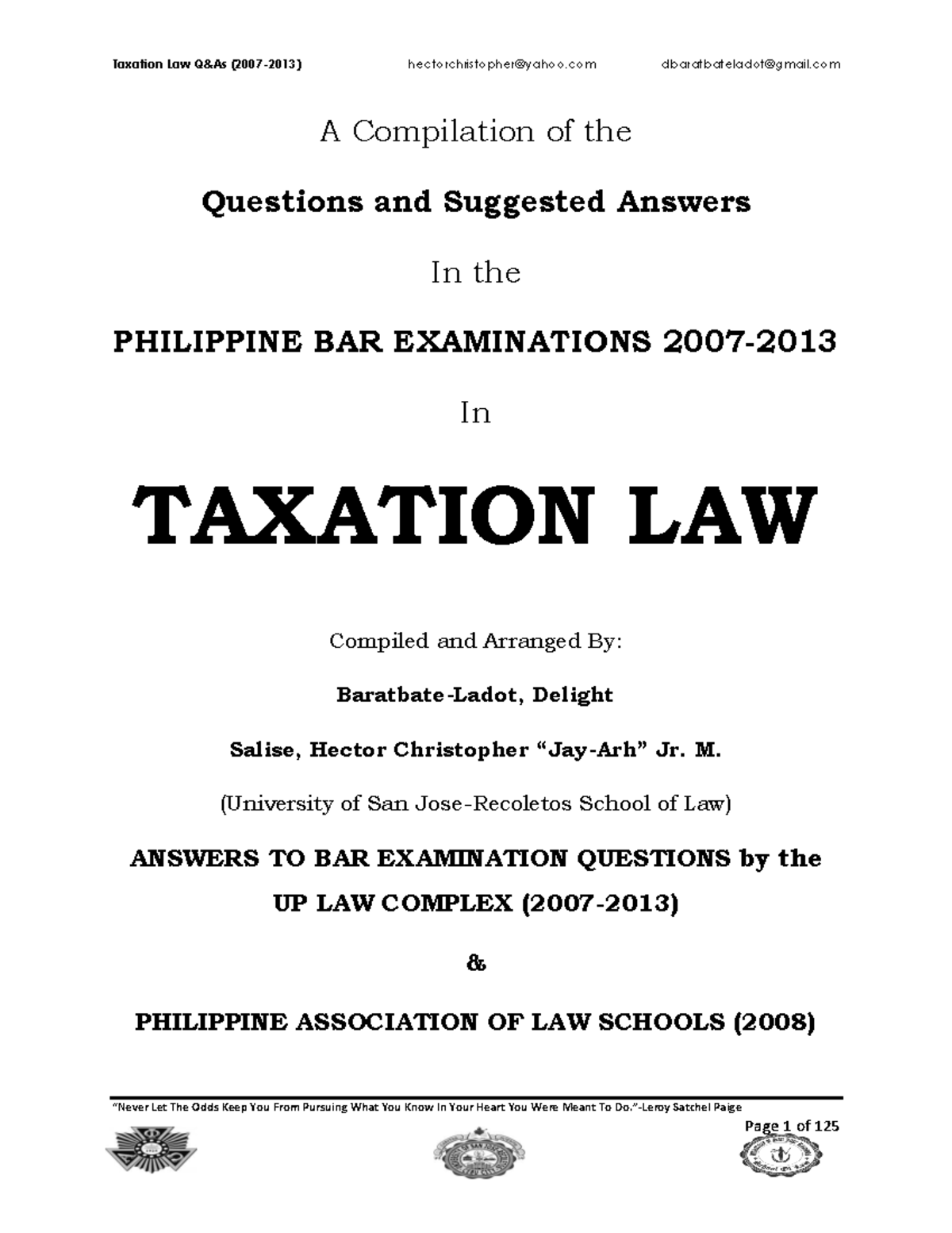 Taxation Law Bar Questions And Answers 2007-2013 - “Never Let The Odds ...