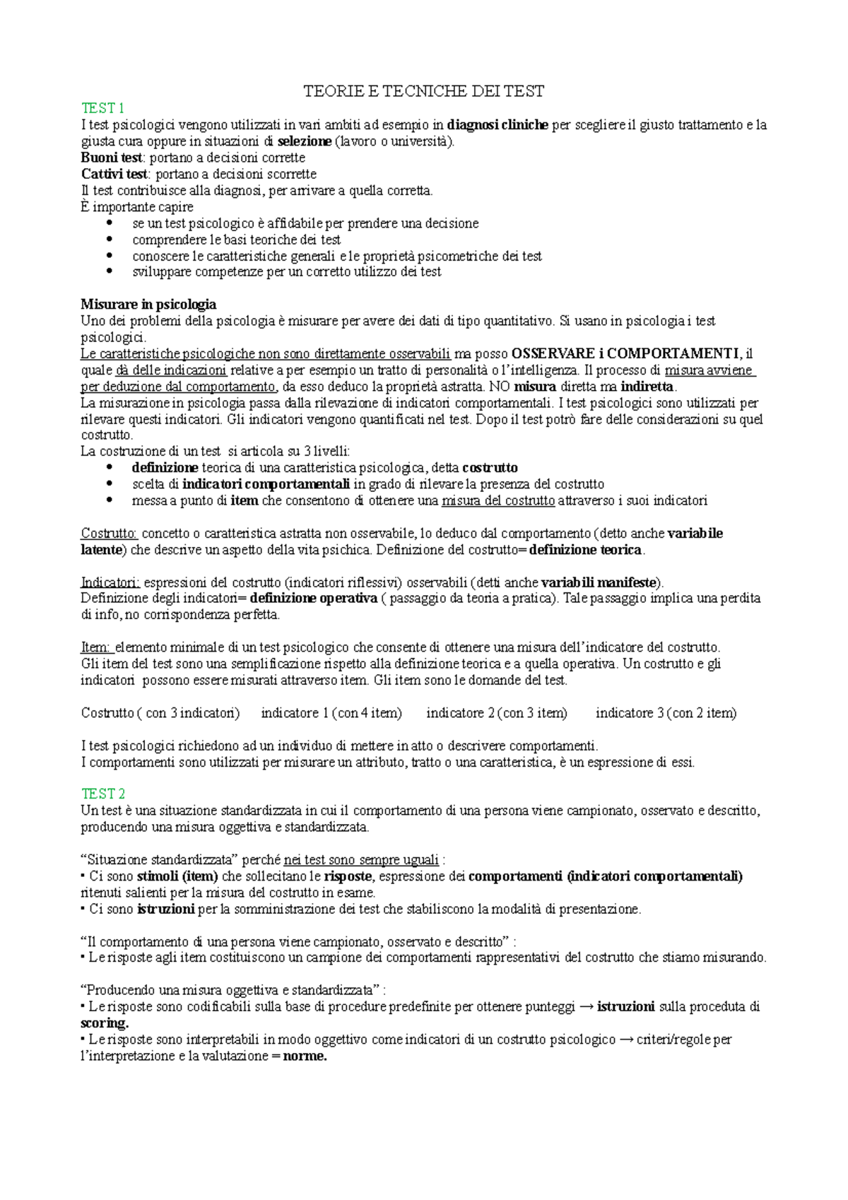 TTT - Appunti TTT - TEORIE E TECNICHE DEI TEST TEST 1 I test ...