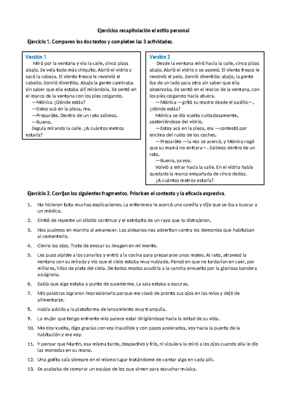 Ejercicios recapitulación el estilo personal - Ejercicios ...