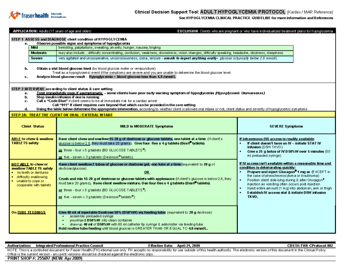 Fraser Health Adult Glycemia Protocol copy - Clinical Decision Support ...